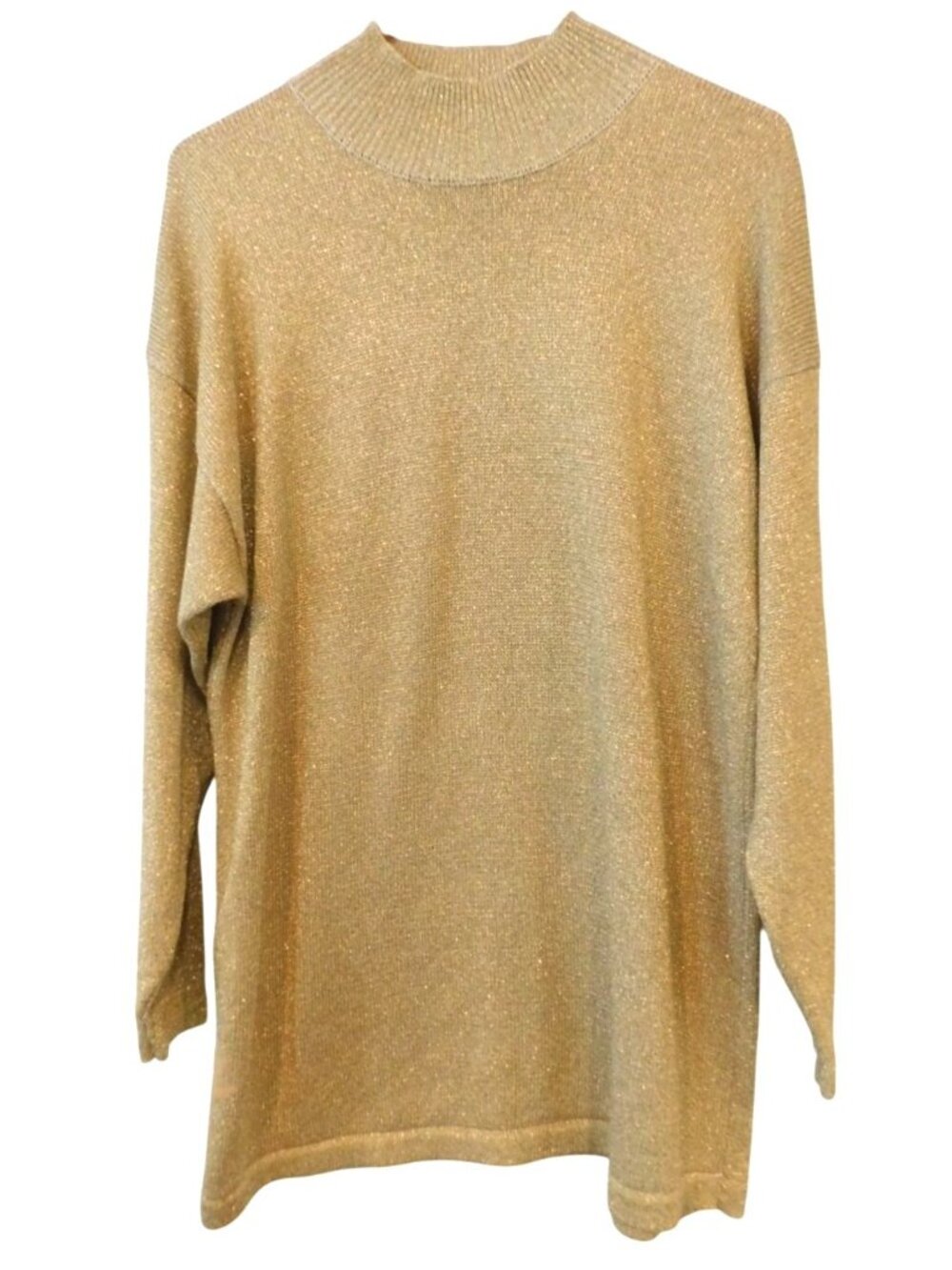 Robert Scott Ltd Metallic Gold Knit Sweater XL Mock Neck Quiet Luxury Old Money